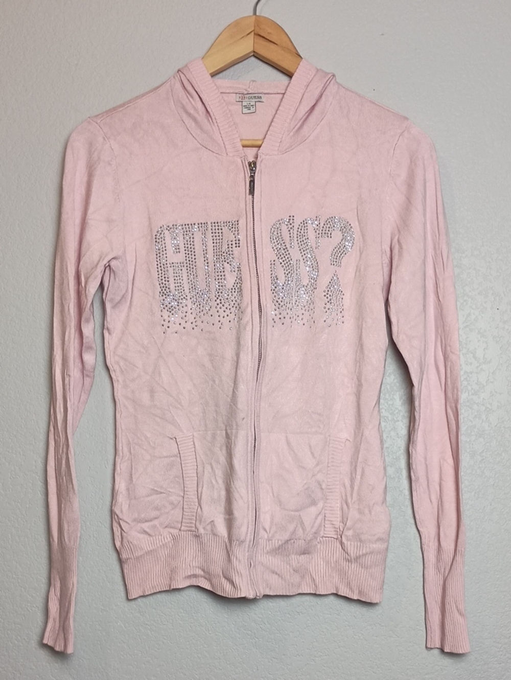 Guess Rhinestone Pink Zip Up Jacket Y2k